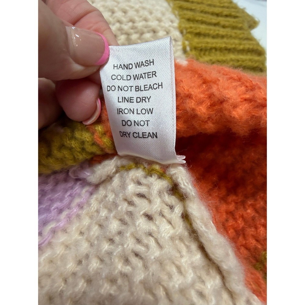 Patchwork Knit‎ Cardigan Sweater Orange Purple Green Cream Size S - Picture 5 of 5